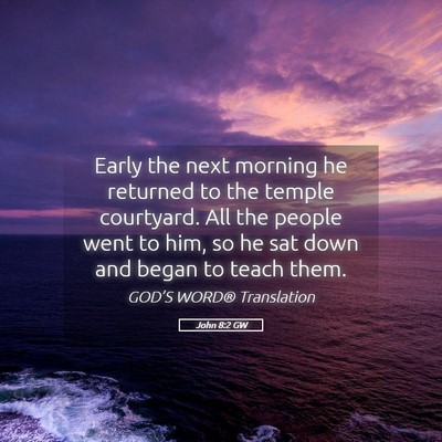 Picture 05 - John 8:2 GW - Early the next morning he returned to the temple - Bible Verse Picture