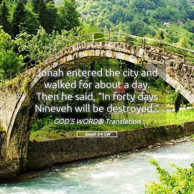 Picture 05 - Jonah 3:4 GW - Jonah entered the city and walked for about a - Bible Verse Picture