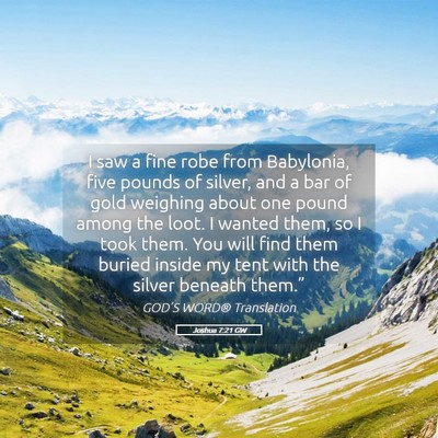 Picture 05 - Joshua 7:21 GW - I saw a fine robe from Babylonia, five pounds of - Bible Verse Picture