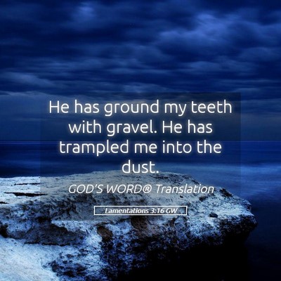 Picture 05 - Lamentations 3:16 GW - He has ground my teeth with gravel. He has - Bible Verse Picture