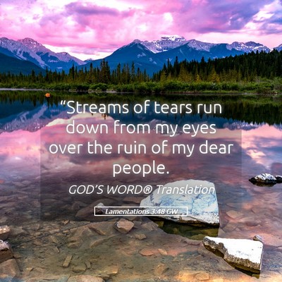 Picture 05 - Lamentations 3:48 GW - “Streams of tears run down from my eyes over - Bible Verse Picture