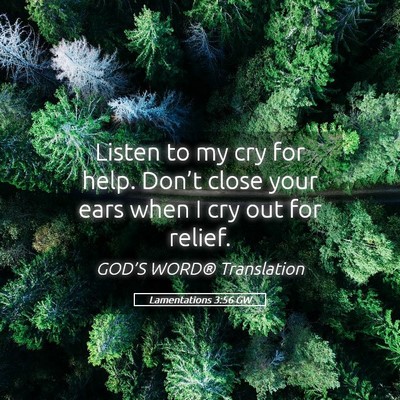 Picture 05 - Lamentations 3:56 GW - Listen to my cry for help. Don’t close your - Bible Verse Picture