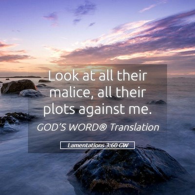 Picture 05 - Lamentations 3:60 GW - Look at all their malice, all their plots against - Bible Verse Picture