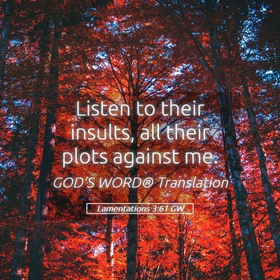 Picture 05 - Lamentations 3:61 GW - Listen to their insults, all their plots against - Bible Verse Picture