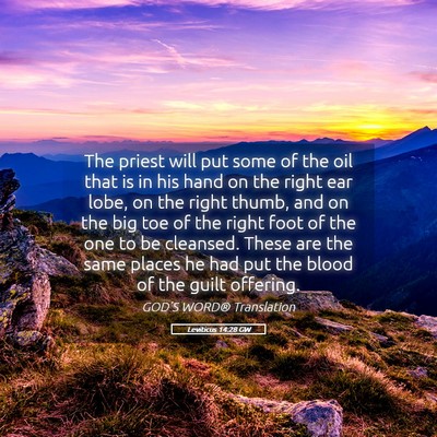 Picture 05 - Leviticus 14:28 GW - The priest will put some of the oil that is in - Bible Verse Picture