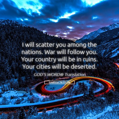 Picture 05 - Leviticus 26:33 GW - I will scatter you among the nations. War will - Bible Verse Picture