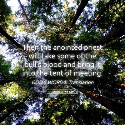 Picture 05 - Leviticus 4:5 GW - Then the anointed priest will take some of the - Bible Verse Picture