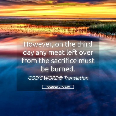 Picture 05 - Leviticus 7:17 GW - However, on the third day any meat left over from - Bible Verse Picture