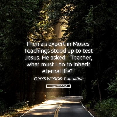 Picture 05 - Luke 10:25 GW - Then an expert in Moses’ Teachings stood up to - Bible Verse Picture