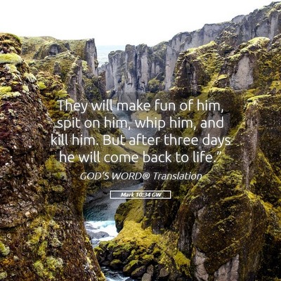 Picture 05 - Mark 10:34 GW - They will make fun of him, spit on him, whip him, - Bible Verse Picture
