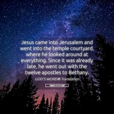 Picture 05 - Mark 11:11 GW - Jesus came into Jerusalem and went into the - Bible Verse Picture
