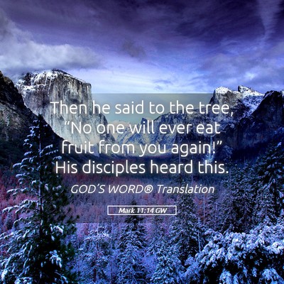 Picture 05 - Mark 11:14 GW - Then he said to the tree, “No one will ever eat - Bible Verse Picture
