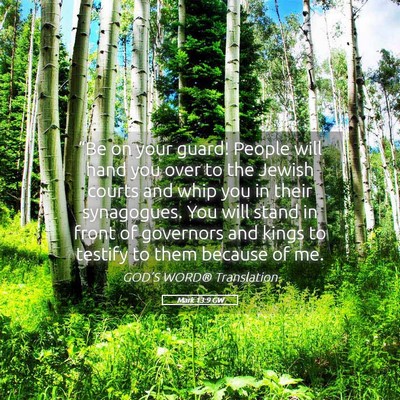 Picture 05 - Mark 13:9 GW - “Be on your guard! People will hand you over to - Bible Verse Picture