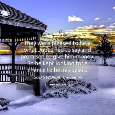 Picture 05 - Mark 14:11 GW - They were pleased to hear what Judas had to say - Bible Verse Picture