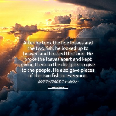 Picture 05 - Mark 6:41 GW - After he took the five loaves and the two fish, - Bible Verse Picture