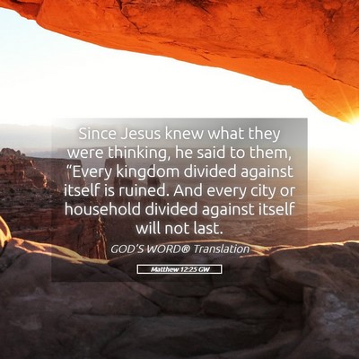 Picture 05 - Matthew 12:25 GW - Since Jesus knew what they were thinking, he said - Bible Verse Picture
