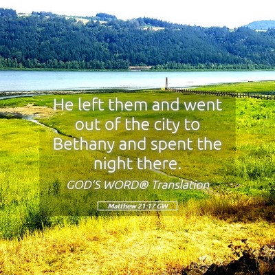 Picture 05 - Matthew 21:17 GW - He left them and went out of the city to Bethany - Bible Verse Picture