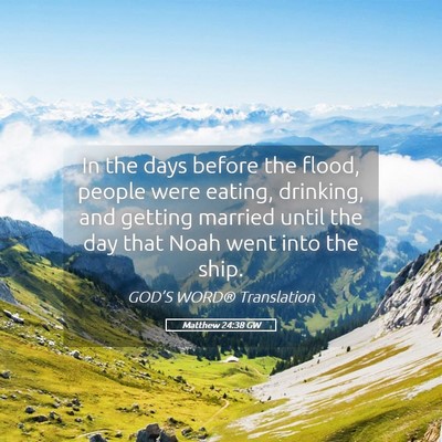 Picture 05 - Matthew 24:38 GW - In the days before the flood, people were eating, - Bible Verse Picture