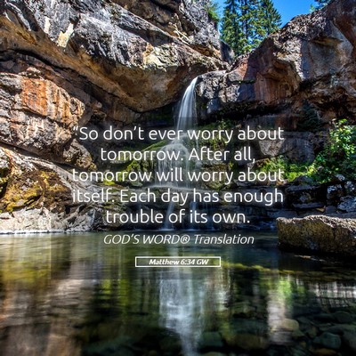 Picture 05 - Matthew 6:34 GW - “So don’t ever worry about tomorrow. After - Bible Verse Picture