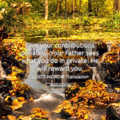 Picture 05 - Matthew 6:4 GW - Give your contributions privately. Your Father - Bible Verse Picture
