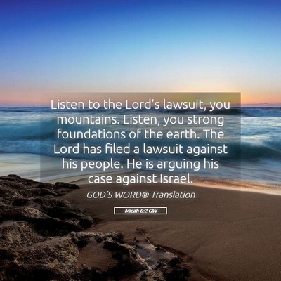 Picture 05 - Micah 6:2 GW - Listen to the Lord’s lawsuit, you mountains. - Bible Verse Picture