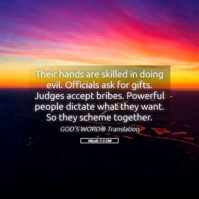 Picture 05 - Micah 7:3 GW - Their hands are skilled in doing evil. Officials - Bible Verse Picture