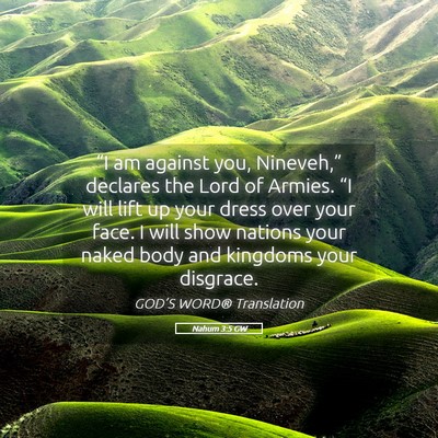Picture 05 - Nahum 3:5 GW - “I am against you, Nineveh,” declares the - Bible Verse Picture