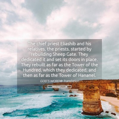 Picture 05 - Nehemiah 3:1 GW - The chief priest Eliashib and his relatives, the - Bible Verse Picture