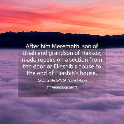 Picture 05 - Nehemiah 3:21 GW - After him Meremoth, son of Uriah and grandson of - Bible Verse Picture
