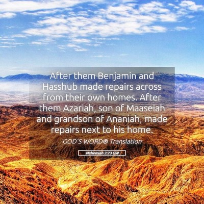 Picture 05 - Nehemiah 3:23 GW - After them Benjamin and Hasshub made repairs - Bible Verse Picture