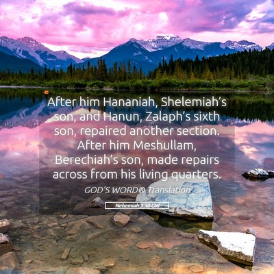 Picture 05 - Nehemiah 3:30 GW - After him Hananiah, Shelemiah’s son, and Hanun, - Bible Verse Picture
