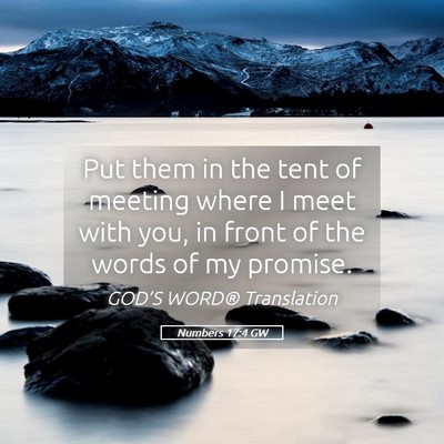 Picture 05 - Numbers 17:4 GW - Put them in the tent of meeting where I meet with - Bible Verse Picture