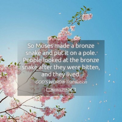 Picture 05 - Numbers 21:9 GW - So Moses made a bronze snake and put it on a - Bible Verse Picture