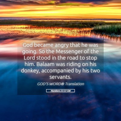 Picture 05 - Numbers 22:22 GW - God became angry that he was going. So the - Bible Verse Picture