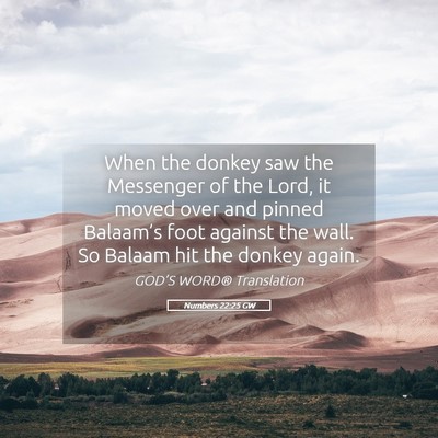 Picture 05 - Numbers 22:25 GW - When the donkey saw the Messenger of the Lord, it - Bible Verse Picture