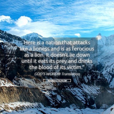 Picture 05 - Numbers 23:24 GW - Here is a nation that attacks like a lioness and - Bible Verse Picture