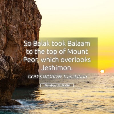 Picture 05 - Numbers 23:28 GW - So Balak took Balaam to the top of Mount Peor, - Bible Verse Picture
