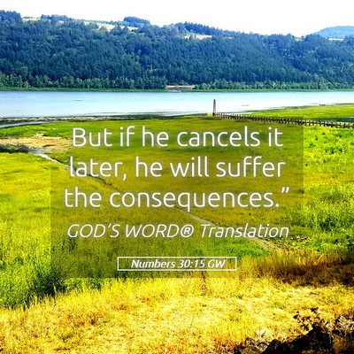 Picture 05 - Numbers 30:15 GW - But if he cancels it later, he will suffer the - Bible Verse Picture