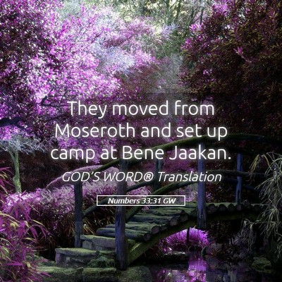 Picture 05 - Numbers 33:31 GW - They moved from Moseroth and set up camp at Bene - Bible Verse Picture