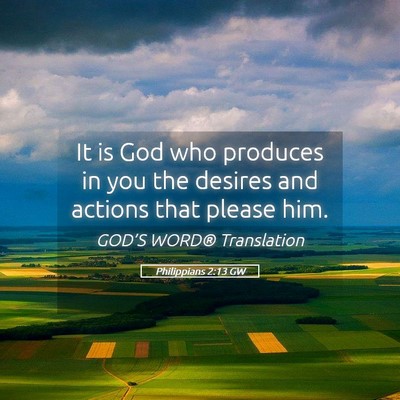 Picture 05 - Philippians 2:13 GW - It is God who produces in you the desires and - Bible Verse Picture