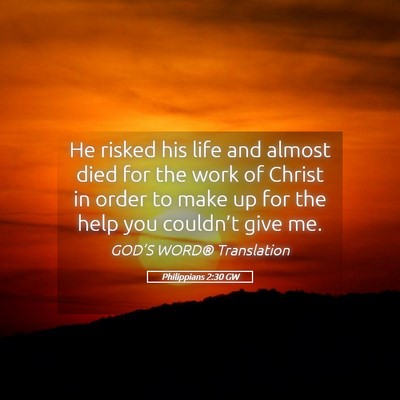 Picture 05 - Philippians 2:30 GW - He risked his life and almost died for the work - Bible Verse Picture