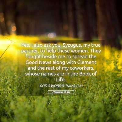 Picture 05 - Philippians 4:3 GW - Yes, I also ask you, Syzugus, my true partner, to - Bible Verse Picture