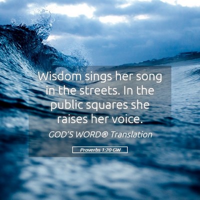 Picture 05 - Proverbs 1:20 GW - Wisdom sings her song in the streets. In the - Bible Verse Picture