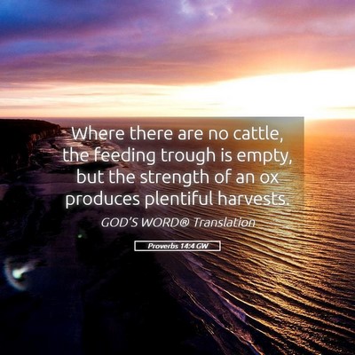 Picture 05 - Proverbs 14:4 GW - Where there are no cattle, the feeding trough is - Bible Verse Picture