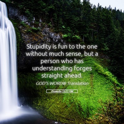 Picture 05 - Proverbs 15:21 GW - Stupidity is fun to the one without much sense, - Bible Verse Picture