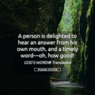 Picture 05 - Proverbs 15:23 GW - A person is delighted to hear an answer from his - Bible Verse Picture