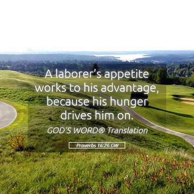 Picture 05 - Proverbs 16:26 GW - A laborer’s appetite works to his advantage, - Bible Verse Picture