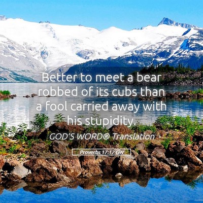Picture 05 - Proverbs 17:12 GW - Better to meet a bear robbed of its cubs than a - Bible Verse Picture