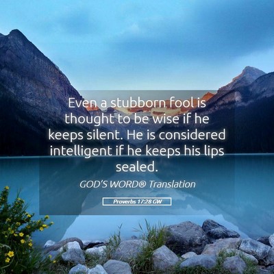 Picture 05 - Proverbs 17:28 GW - Even a stubborn fool is thought to be wise if he - Bible Verse Picture