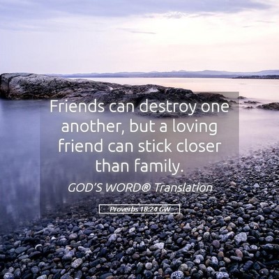 Picture 05 - Proverbs 18:24 GW - Friends can destroy one another, but a loving - Bible Verse Picture